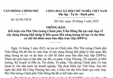 Xây dựng Luật Năng lượng Tái tạo và thí điểm mua bán điện trực tiếp ở Việt Nam