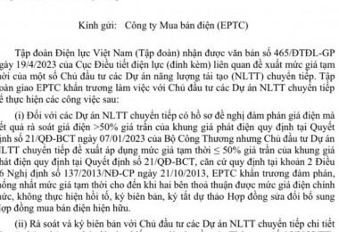 Quan điểm EVN về đàm phán giá điện với chủ đầu tư NLTT chuyển tiếp